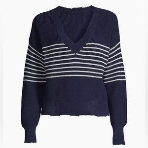 NWT 525 America Lea Distressed Stripe Cotton Pullover Sweater
